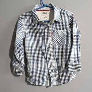 Levi strauss boys plaid blue button up long sleeve shirt size 4T